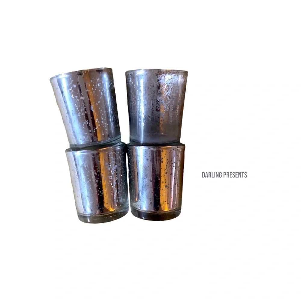 4 Glass Votive Candle Holders Color Silver